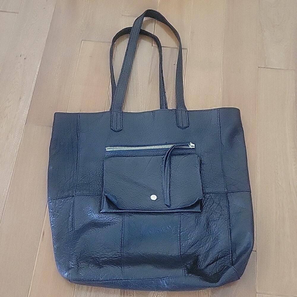 Day & Mood Heather Tote Black Leather Paneled Shoulder Bag Handbag Large